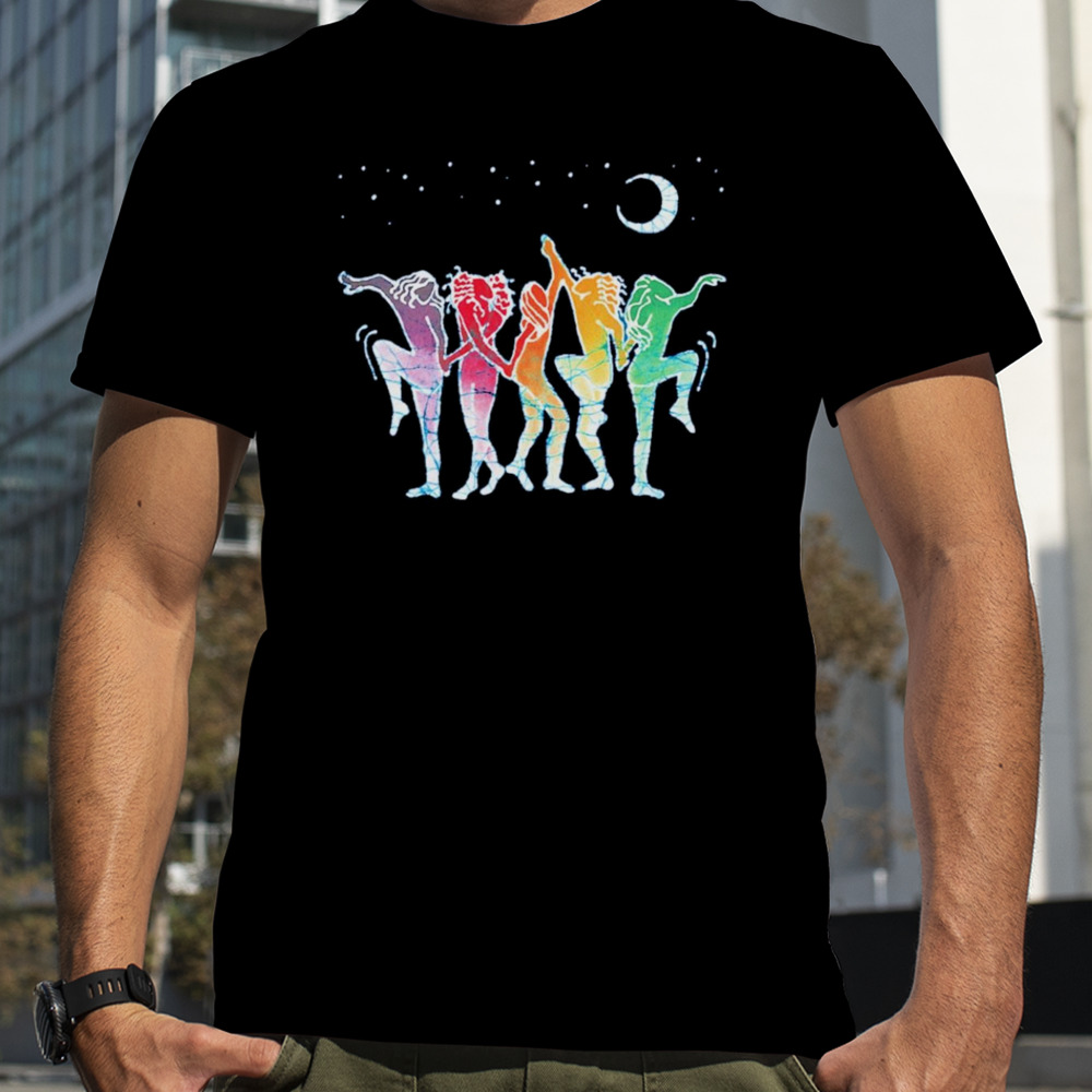 Dancing rainbow people under the moon shirt