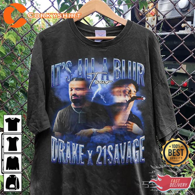 Drake 21 Savage It's All A Blur Tour 2023 Y2K Style Rap T-Shirt