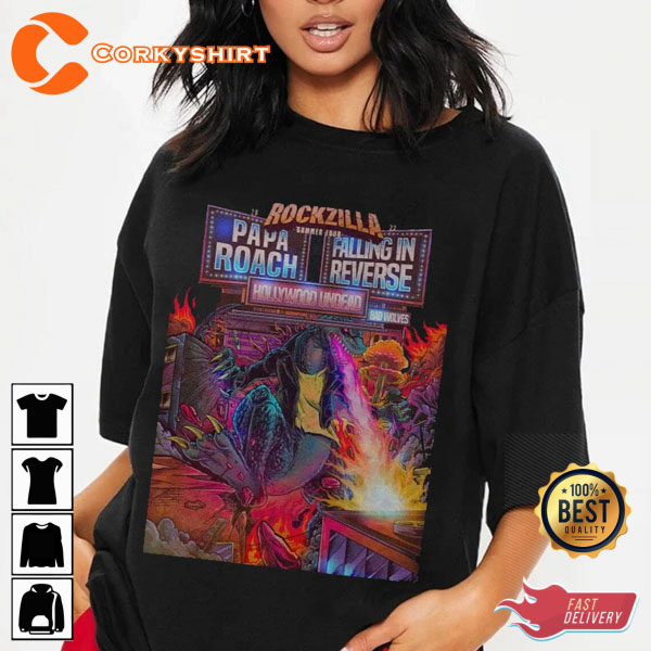 HOT TOUR Rockzilla 2023 Concert Falling In Reverse Papa Roach Bad Wolves Shirt