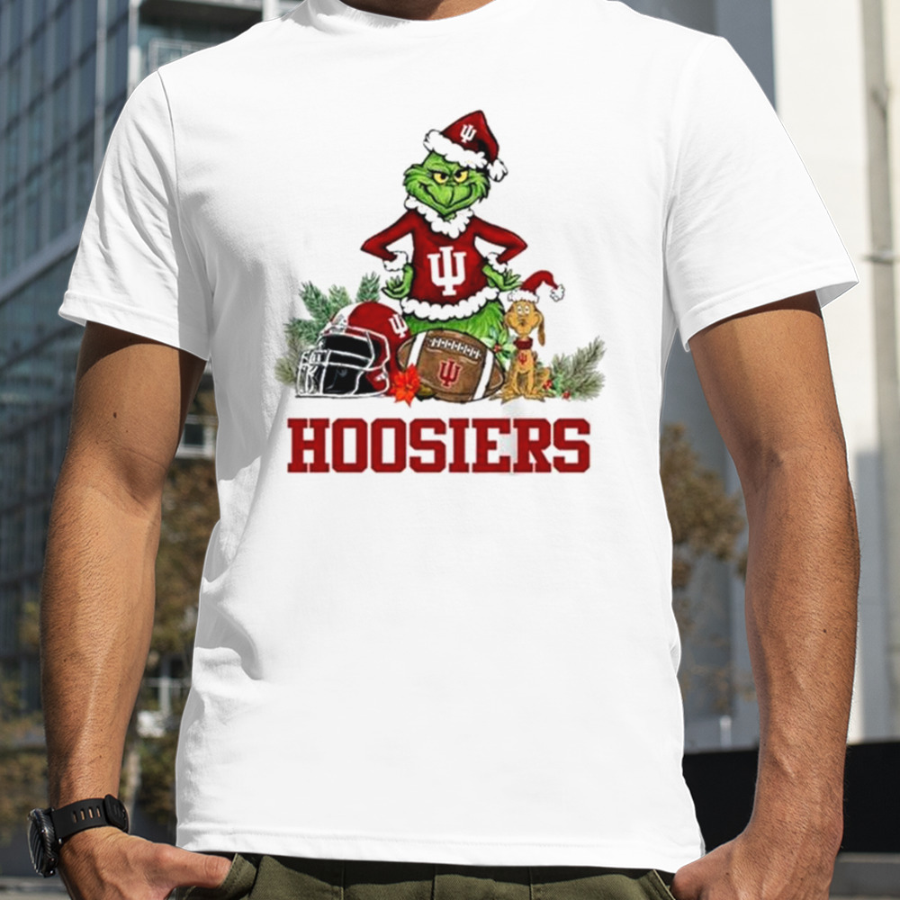 Indiana Hoosiers Santa Grinch And Dog Merry Christmas T-Shirt