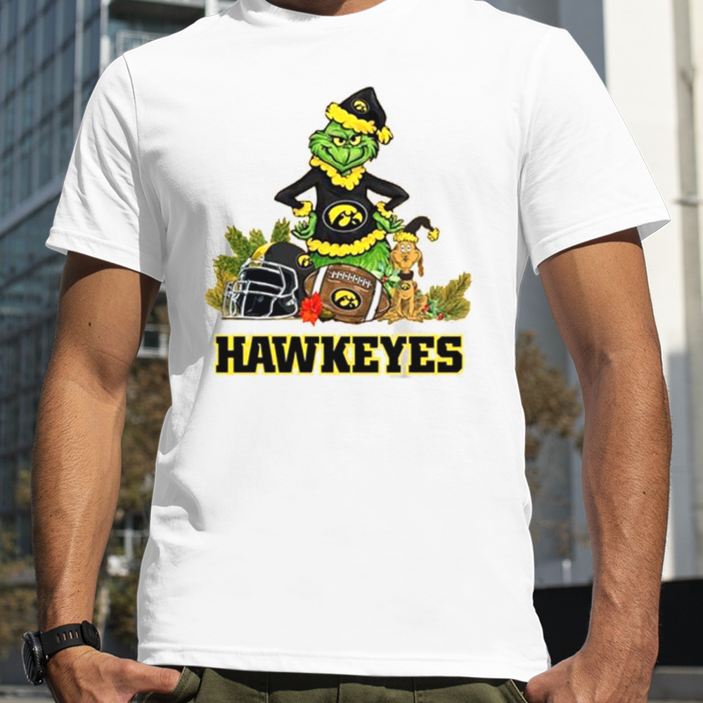 Iowa Hawkeyes Santa Grinch And Dog Merry Christmas T-Shirt