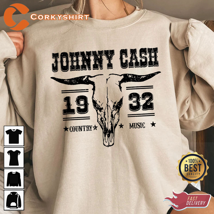 Johnny Cash Estd 1932 Bullhead Country Music Fanwear T-Shirt