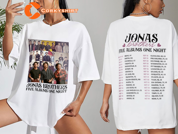 Jonas Brothers Tour Dates 2023 Five Albums On Night Concert T-shirt