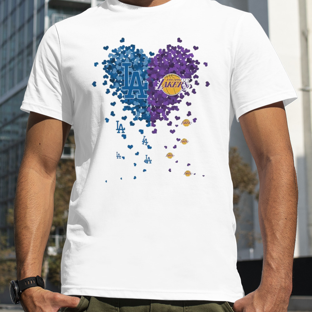 Los Angeles Dodgers and Lakers logo tiny hearts shape shirt