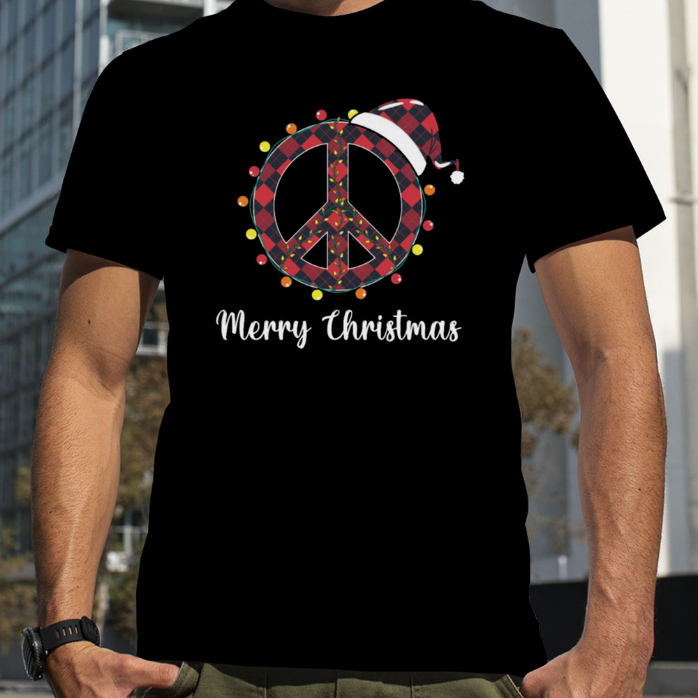 Peace Sign Santa Hat Christmas Lights Hippie shirt