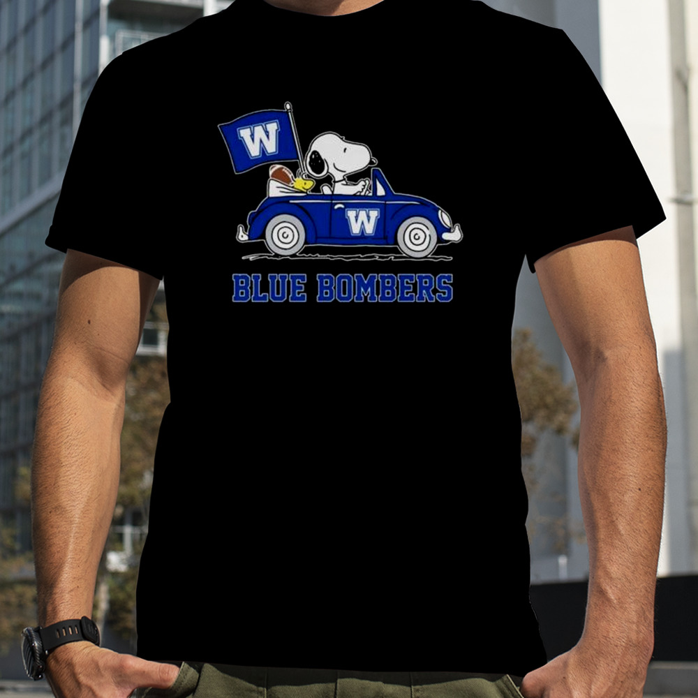 Snoopy And Woodstock Driving Car Blue Bombers Shirt