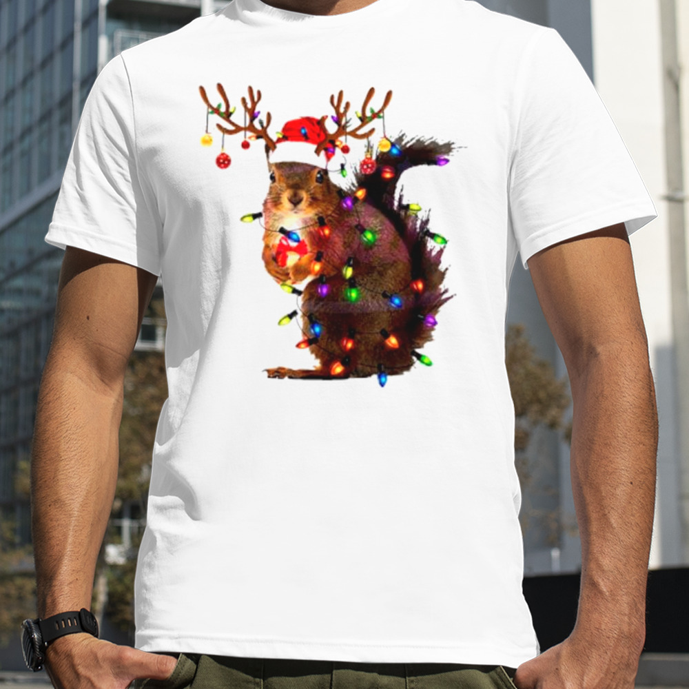 Squirrel Santa Christmas lights shirt