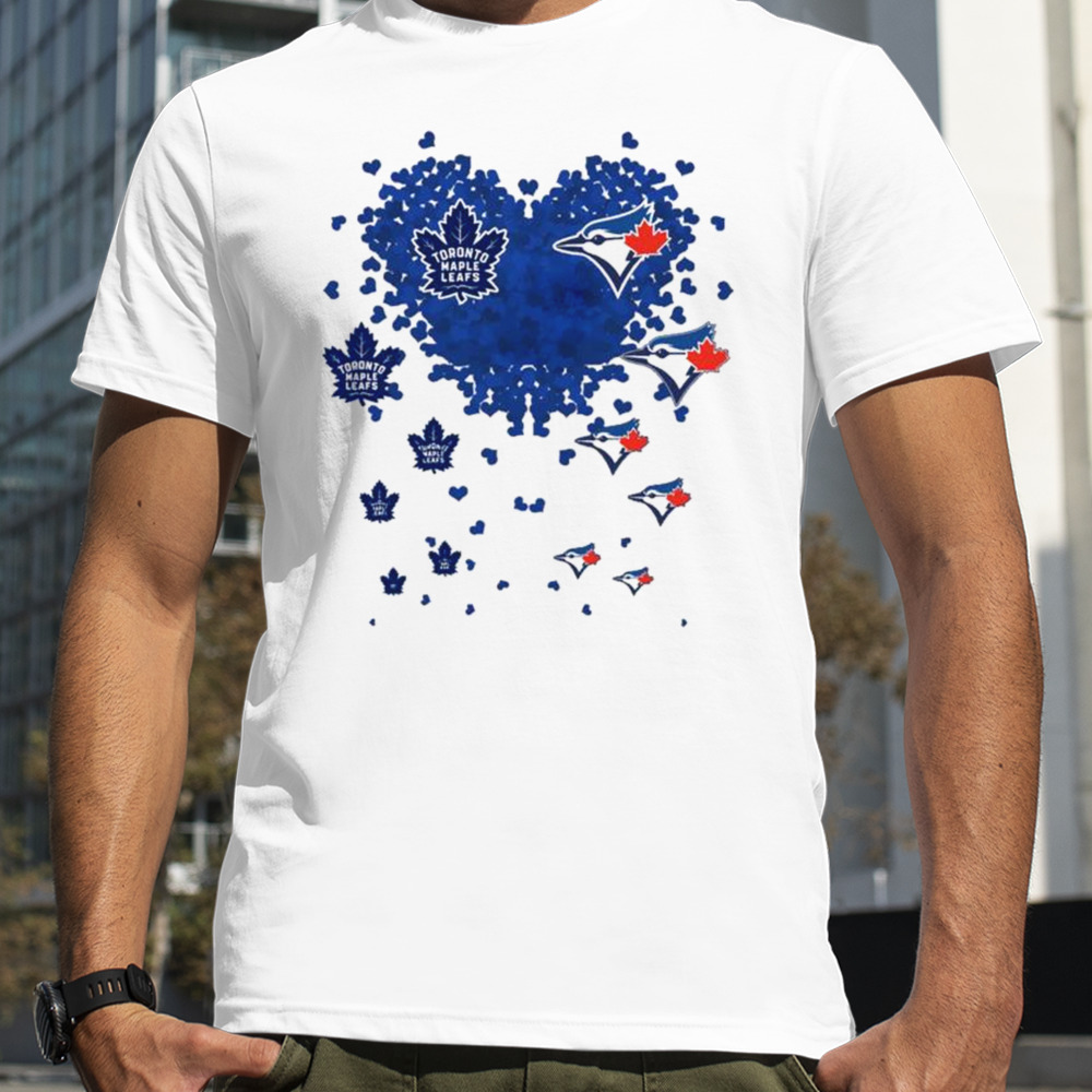 Toronto Maple Leafs and Blue Jays logo tiny hearts shape shirt