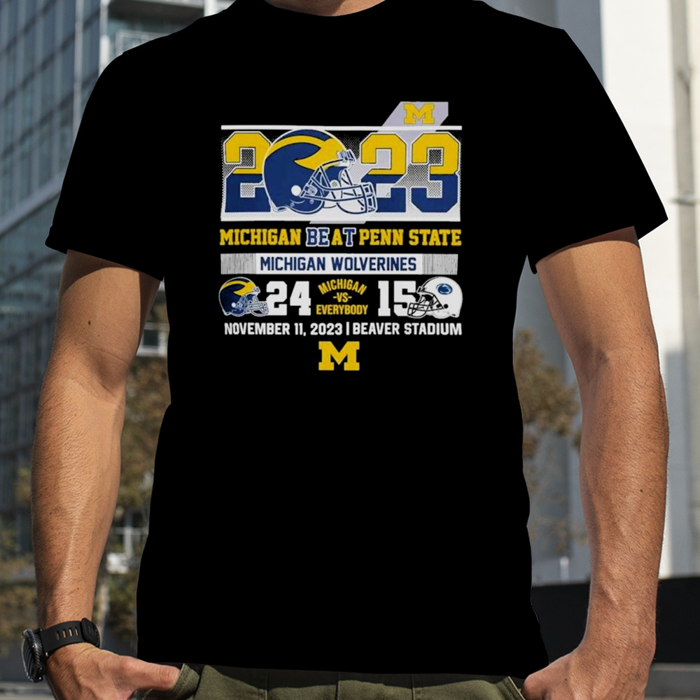 2023 Michigan Beat Penn State Michigan Wolverines 24-15 Helmet T-Shirt