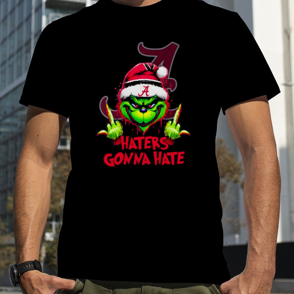 Alabama Crimson Tide Grinch Santa Middle finger haters gonna hate shirt