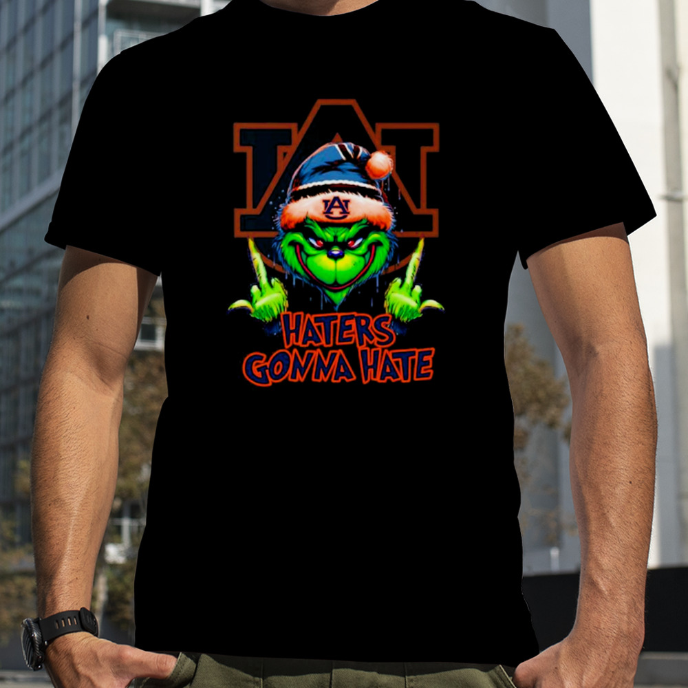 Auburn Tigers Grinch Santa Middle finger haters gonna hate shirt