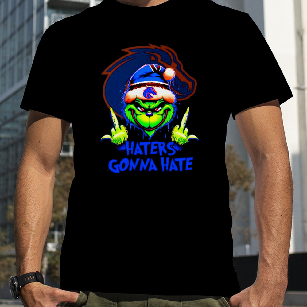 Boise State Broncos Grinch Santa Middle finger haters gonna hate shirt