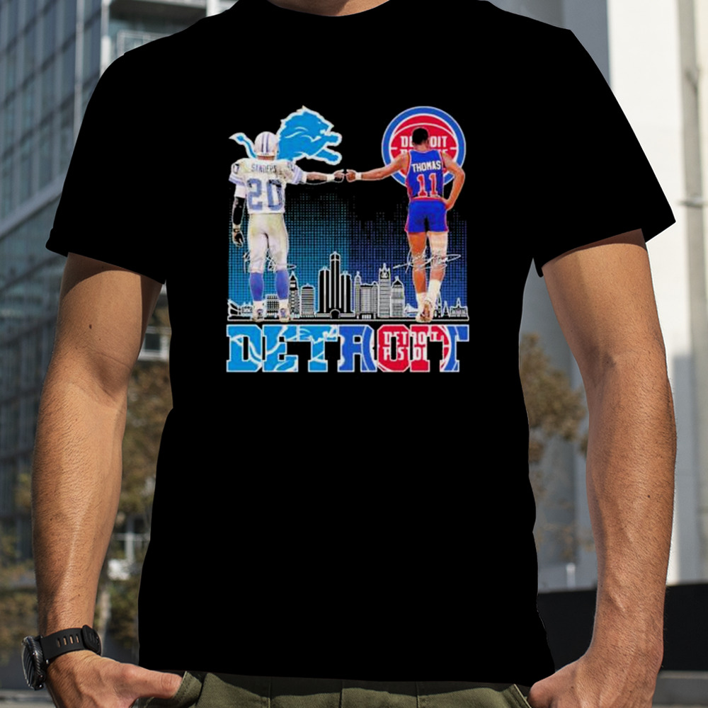 Detroit Lions Sanders and Detroit Pistons Thomas signatures shirt