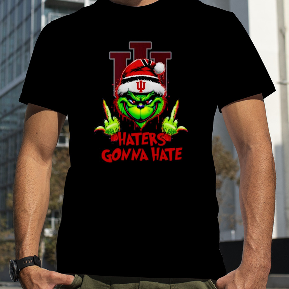 Indiana Hoosiers Grinch Santa Middle finger haters gonna hate shirt