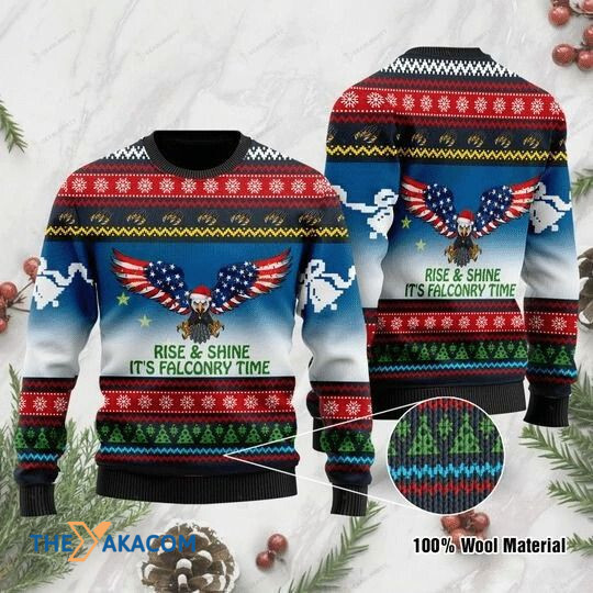 Alaska Eagle Rise And Shine It's falconry Time Gift For Christmas Ugly Christmas Sweater