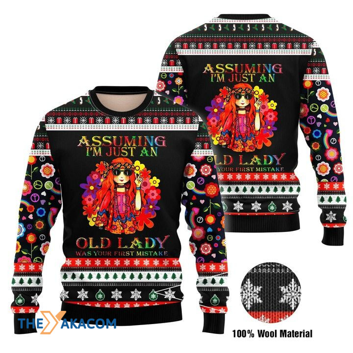 Assuming I'm Just An Old Lady Was Your First Mistake Gift For Christmas Ugly Christmas Sweater