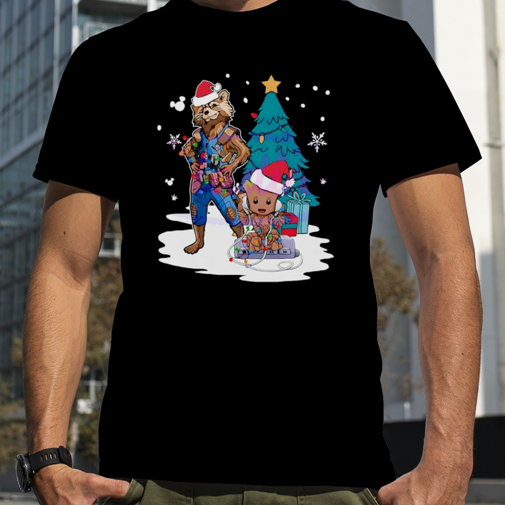 Baby Groot and Rocket Santa Christmas tree shirt