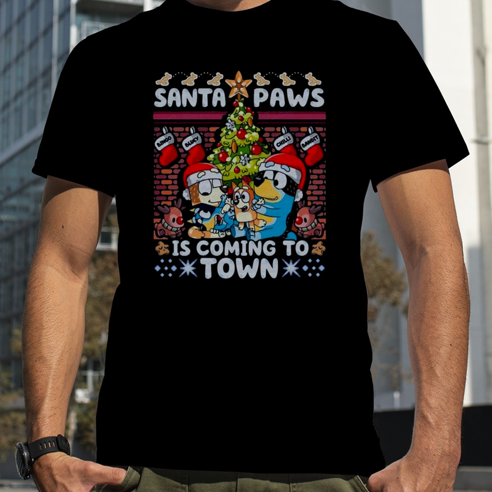 Bluey Santa Paws Is Coming To Town Merry Christmas T-shirt