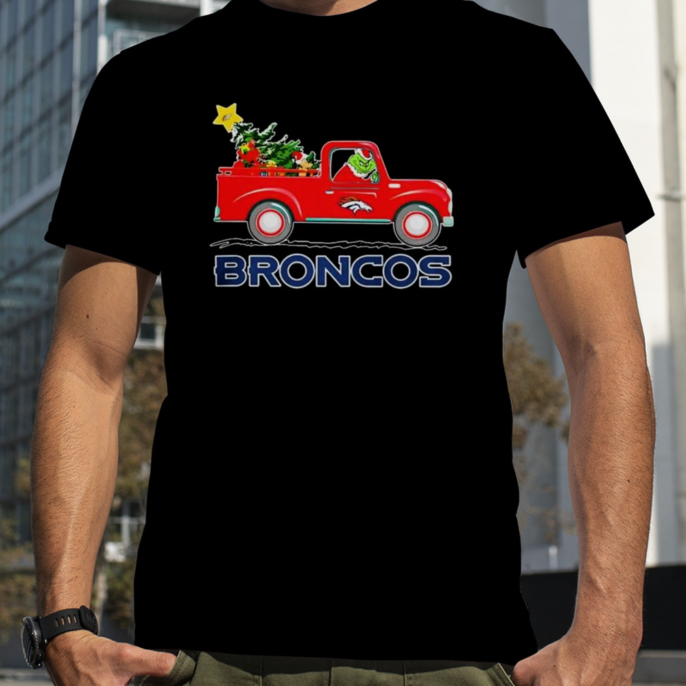 Nfl Denver Broncos Santa Grinch Driving Truck Christmas 2023 T-shirt