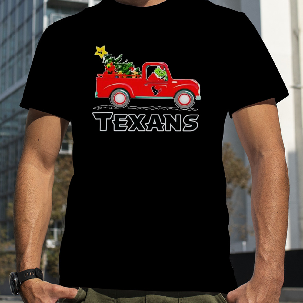 Nfl Houston Texans Santa Grinch Driving Truck Christmas 2023 T-shirt