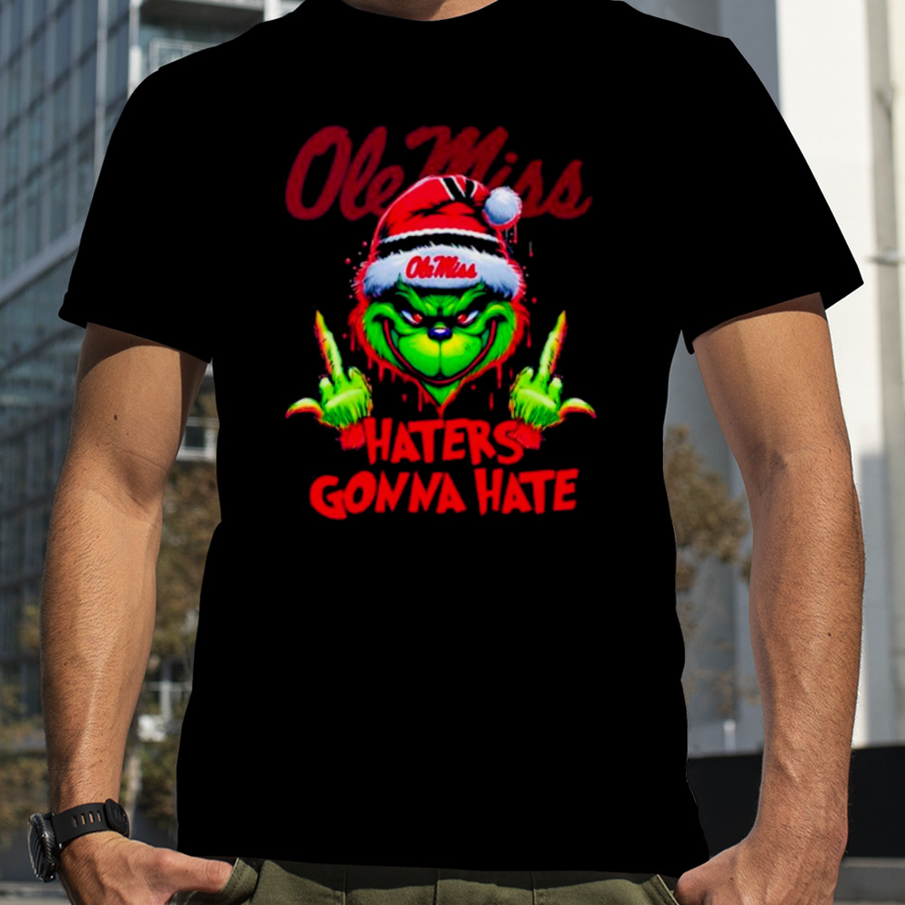 Ole Miss Rebels Grinch Santa Middle finger haters gonna hate shirt