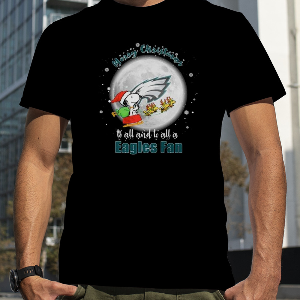 Santa Snoopy And Reindeer Woodstock Merry Christmas To All And To All A Philadelphia Eagles Fan Shirt