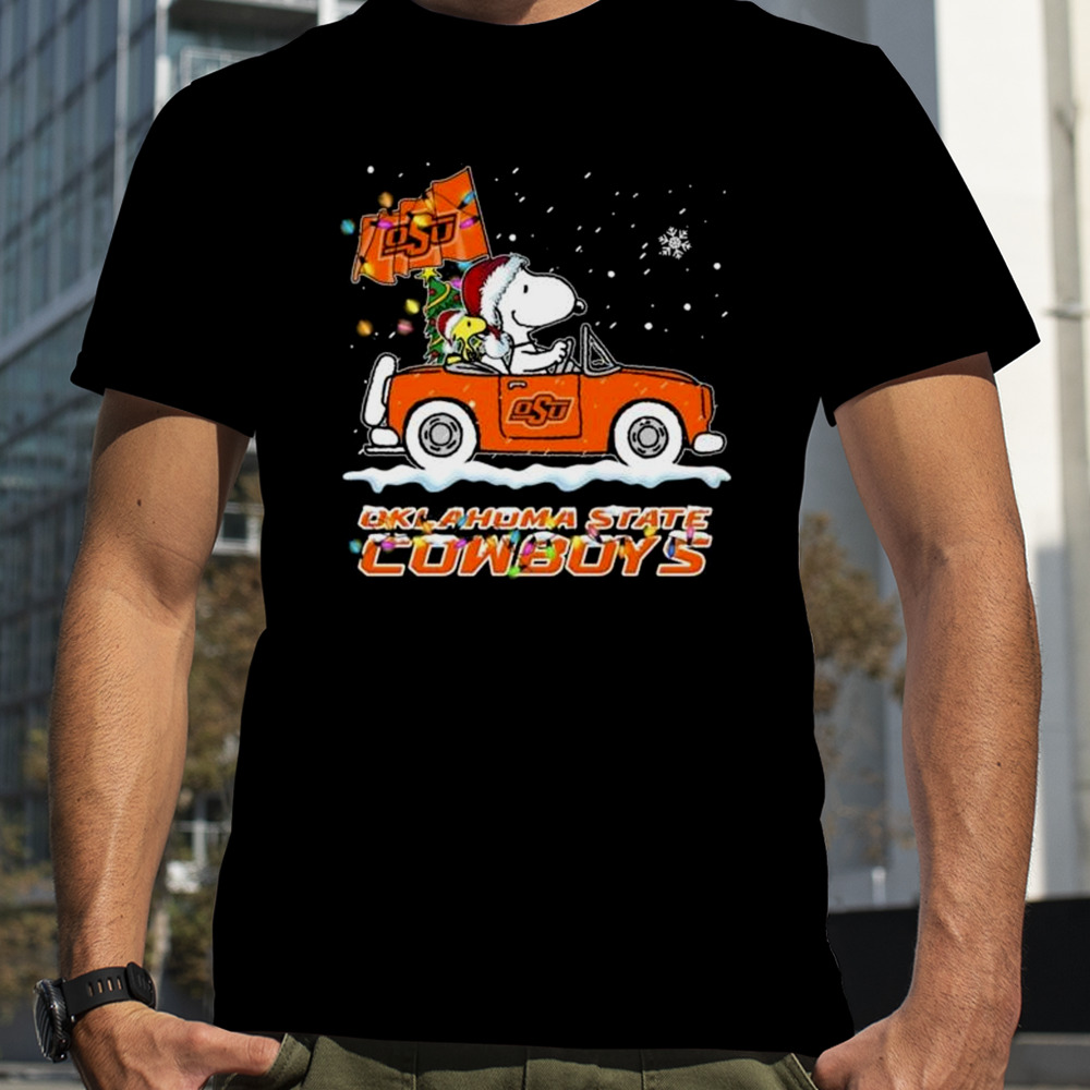 Santa Snoopy And Woodstock Driving Car Oklahoma State Cowboys Shirt