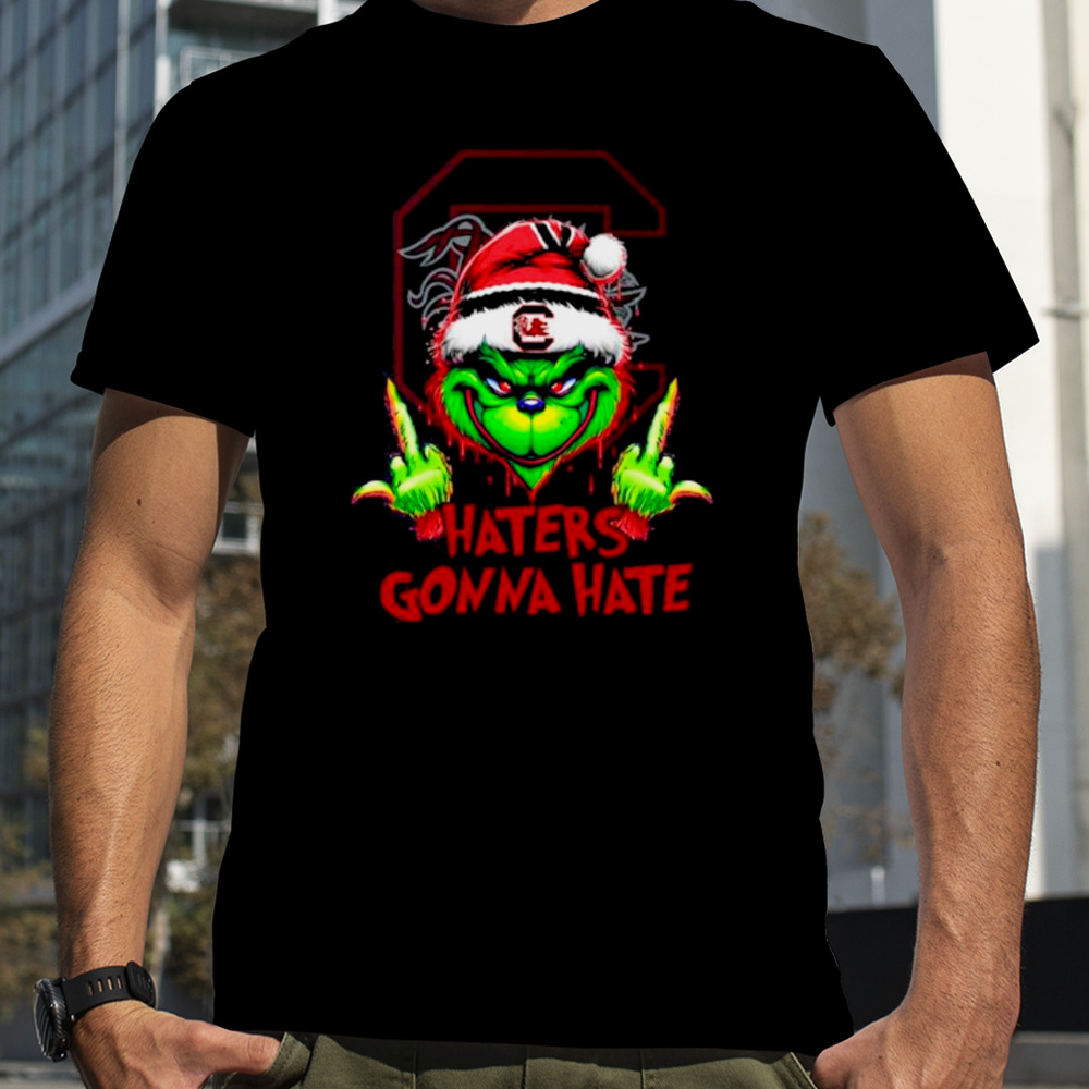 South Carolina Gamecocks Grinch Santa Middle finger haters gonna hate shirt