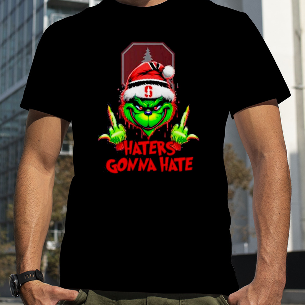 Stanford Cardinal Grinch Santa Middle finger haters gonna hate shirt