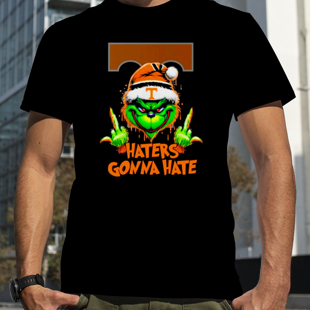 Tennessee Volunteers Grinch Santa Middle finger haters gonna hate shirt