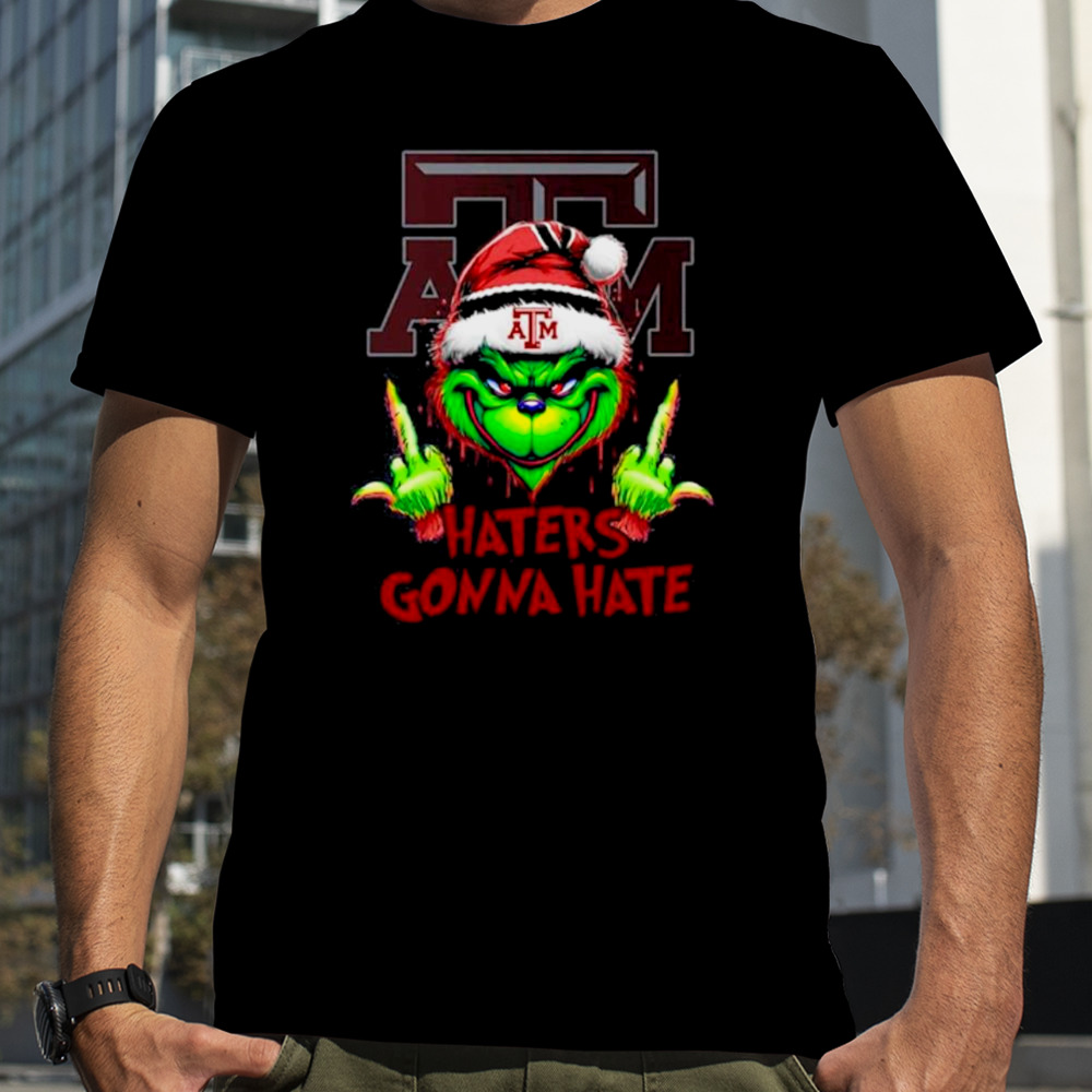 Texas A&M Aggies Grinch Santa Middle finger haters gonna hate shirt