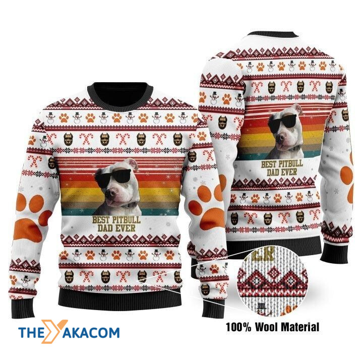 Best Awesome Pitbull Dad Ever Gift For Christmas Ugly Christmas Sweater