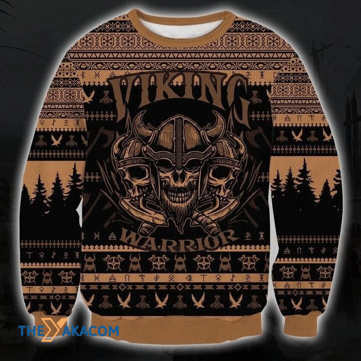 Black And Brown Viking Warrior Gift For Christmas Ugly Christmas Sweater