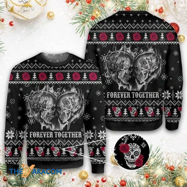 Black And White Couple Skull Forever Gift For Christmas Ugly Christmas Sweater