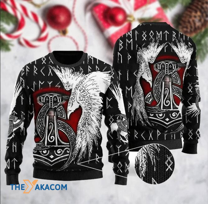 Black And White Viking Phoenix Gift For Christmas Ugly Christmas Sweater