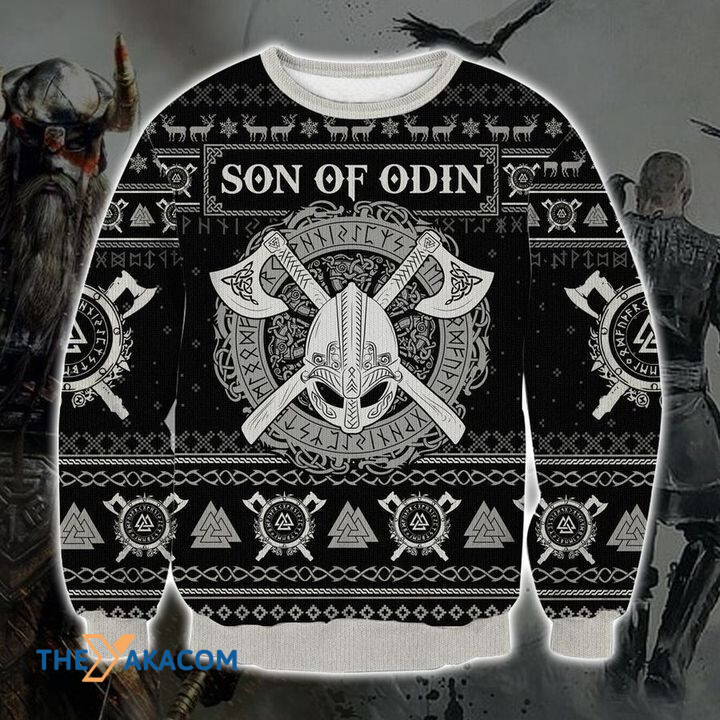 Black And White Viking Son Of Odin Gift For Christmas Ugly Christmas Sweater