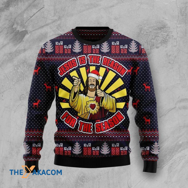 Black And Yellow Funny God Jesus Is The Reason For The Season Gift For Christmas Ugly Christmas Sweater