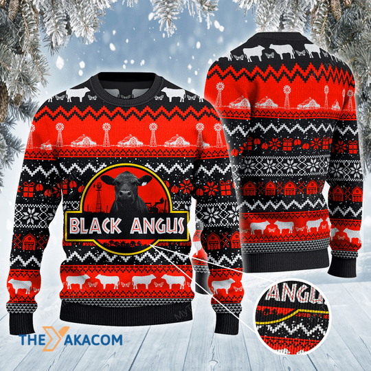 Black Angus Cattle Lovers Red Black Pattern Awesome Gift For Christmas Ugly Christmas Sweater