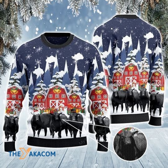 Black Angus Cattle Lovers Xmas Snow Farm Awesome Gift For Christmas Ugly Christmas Sweater