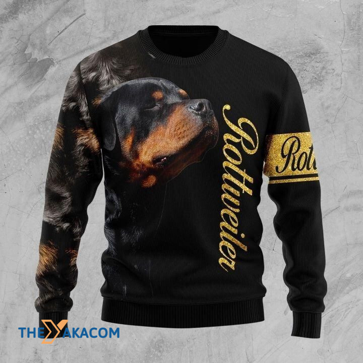 Black Background And Lovely Rottweiler Gift For Christmas Ugly Christmas Sweater