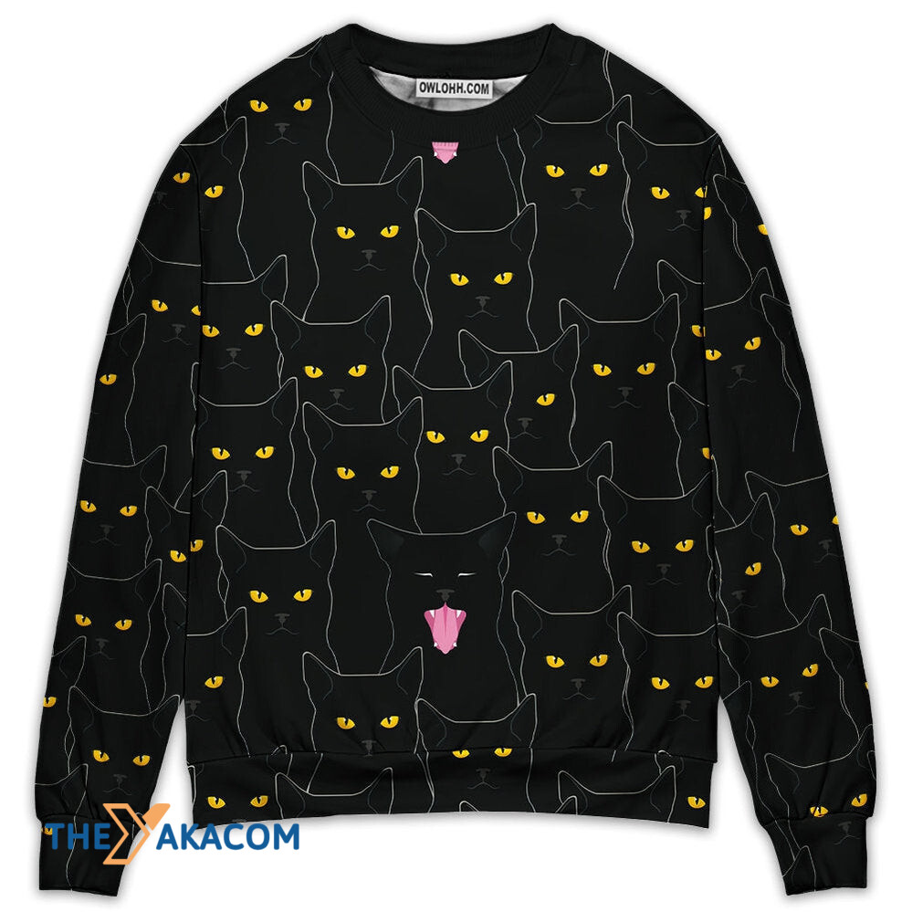 Black Cat Lovely Looking At You Gift For Lover Ugly Christmas Sweater