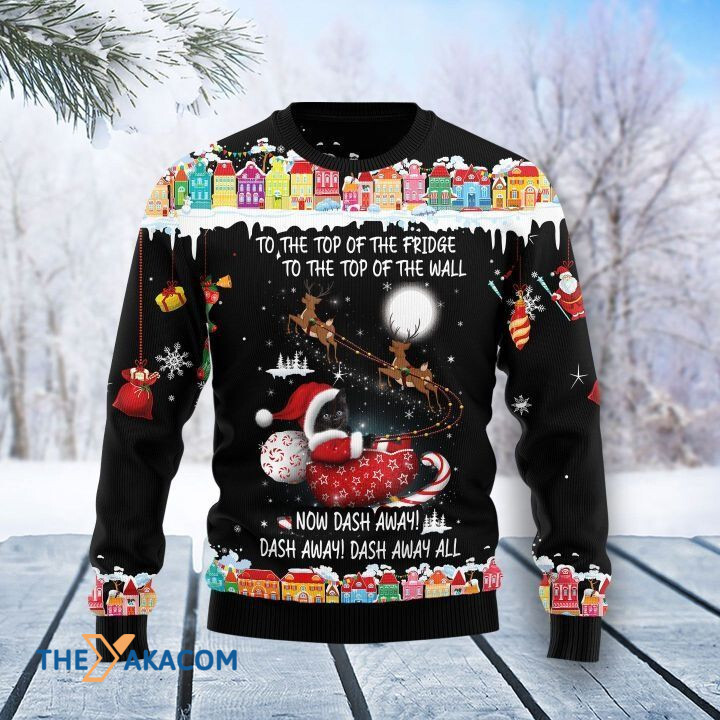 Black Cat Santa Claus Sleigh To The Top Of The Pride Gift For Christmas Ugly Christmas Sweater