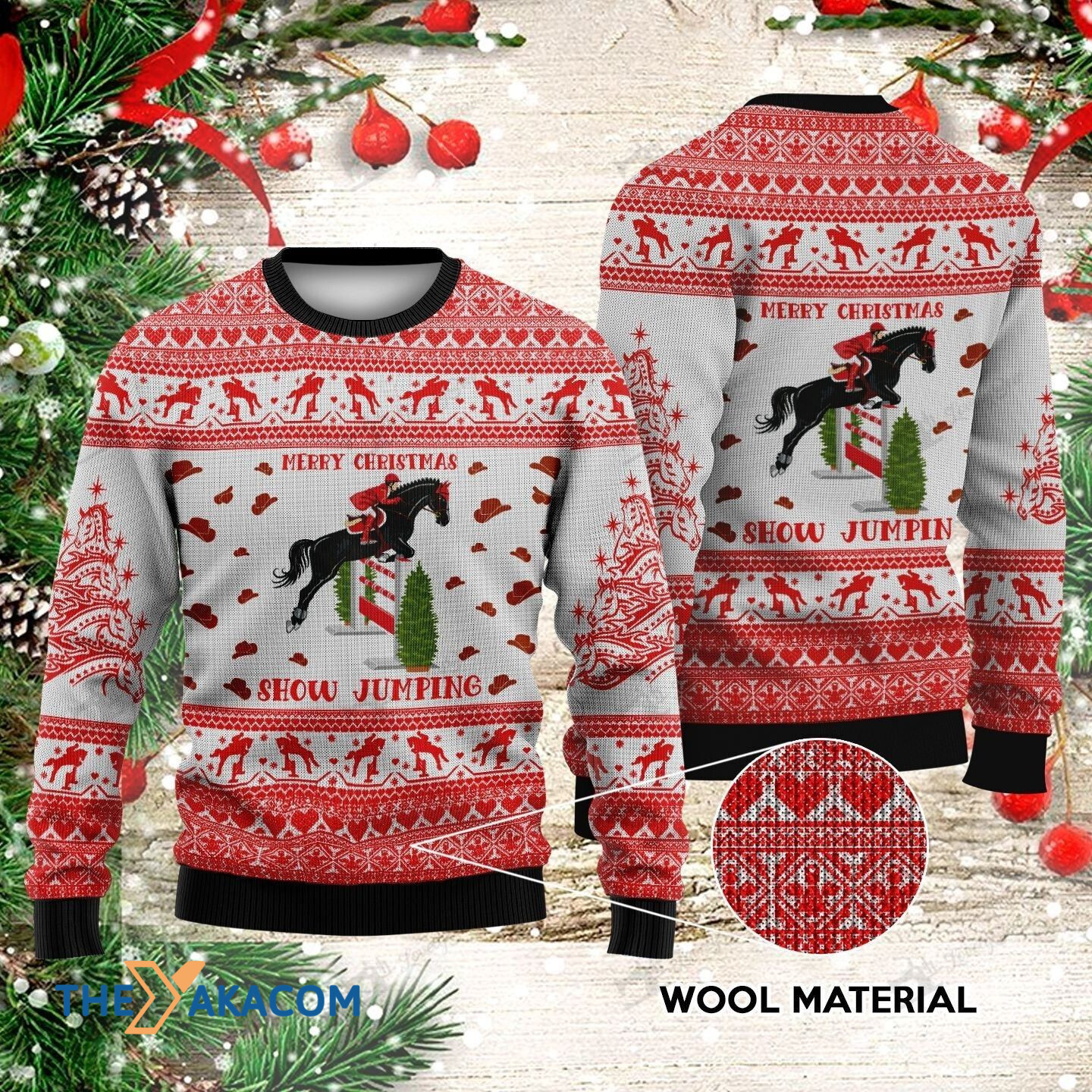 Black Horse And Horseman Snow Jumping Gift For Christmas Ugly Christmas Sweater