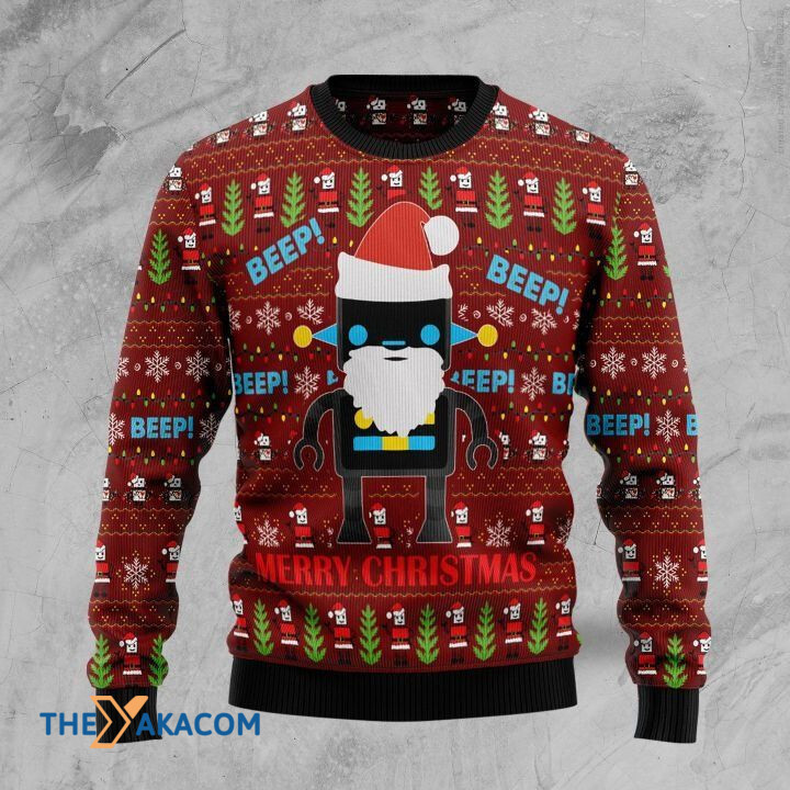 Black Santa Claus Robot Beep Beep Gift For Christmas Ugly Christmas Sweater