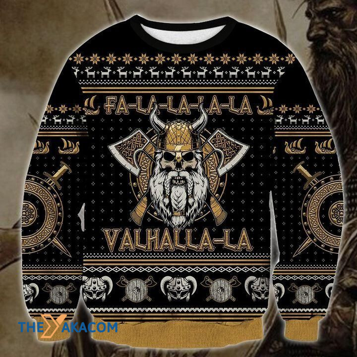 Black Viking Valhalla-la Gift For Christmas Ugly Christmas Sweater