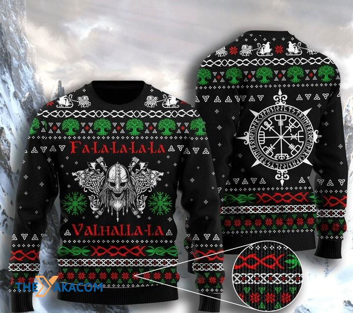 Black Viking With Green Tree And Skull Gift For Christmas Ugly Christmas Sweater