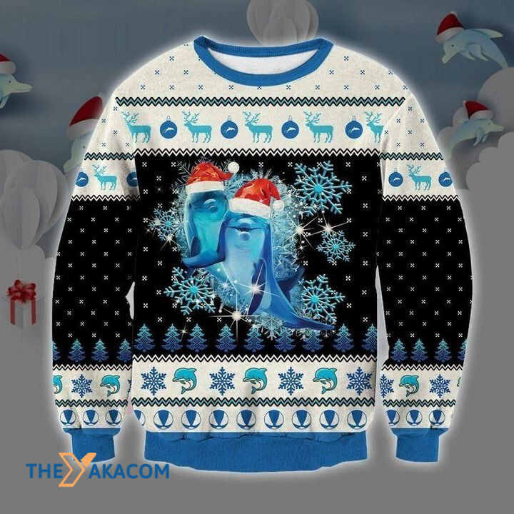 Blue Dolphin With Snowflakes Gift For Christmas Ugly Christmas Sweater