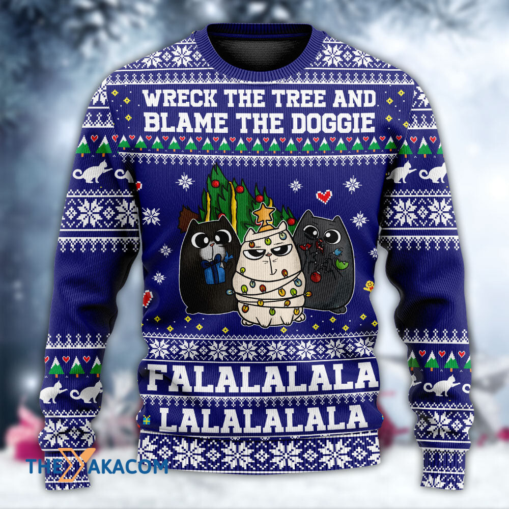 Cat Wreck The Tree Meowy Christmas Gift For Lover Ugly Christmas Sweater