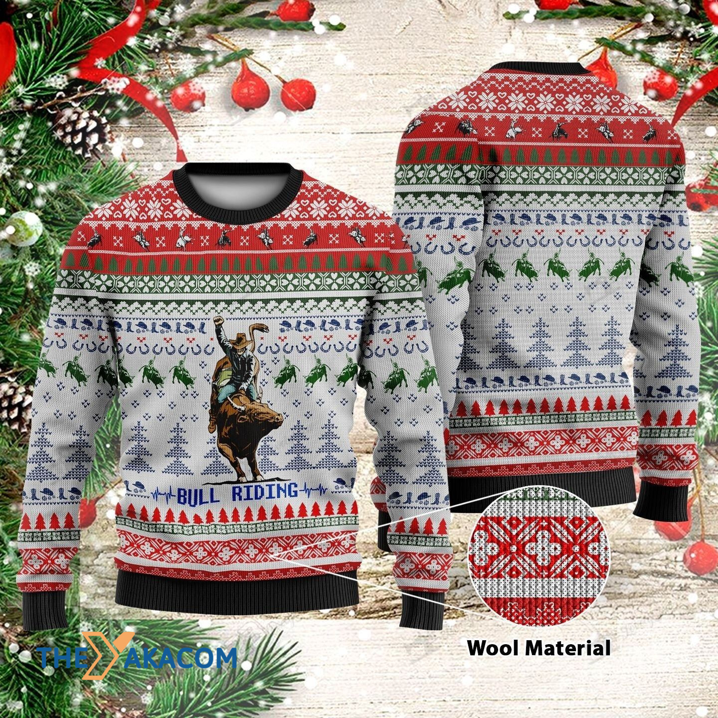 Christmas Day's Brown Bull Riding Gift For Christmas Ugly Christmas Sweater