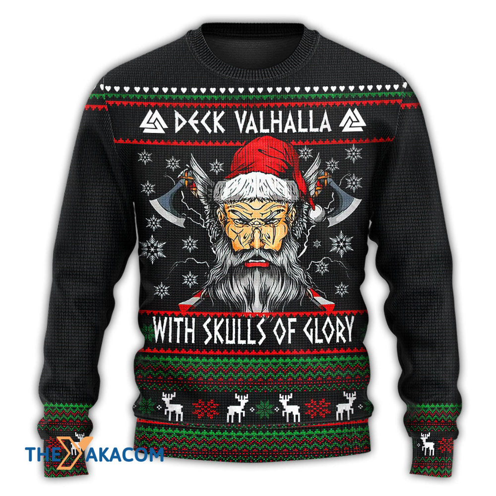 Christmas Deck Valhalla With Skull Of Glory Gift For Lover Ugly Christmas Sweater